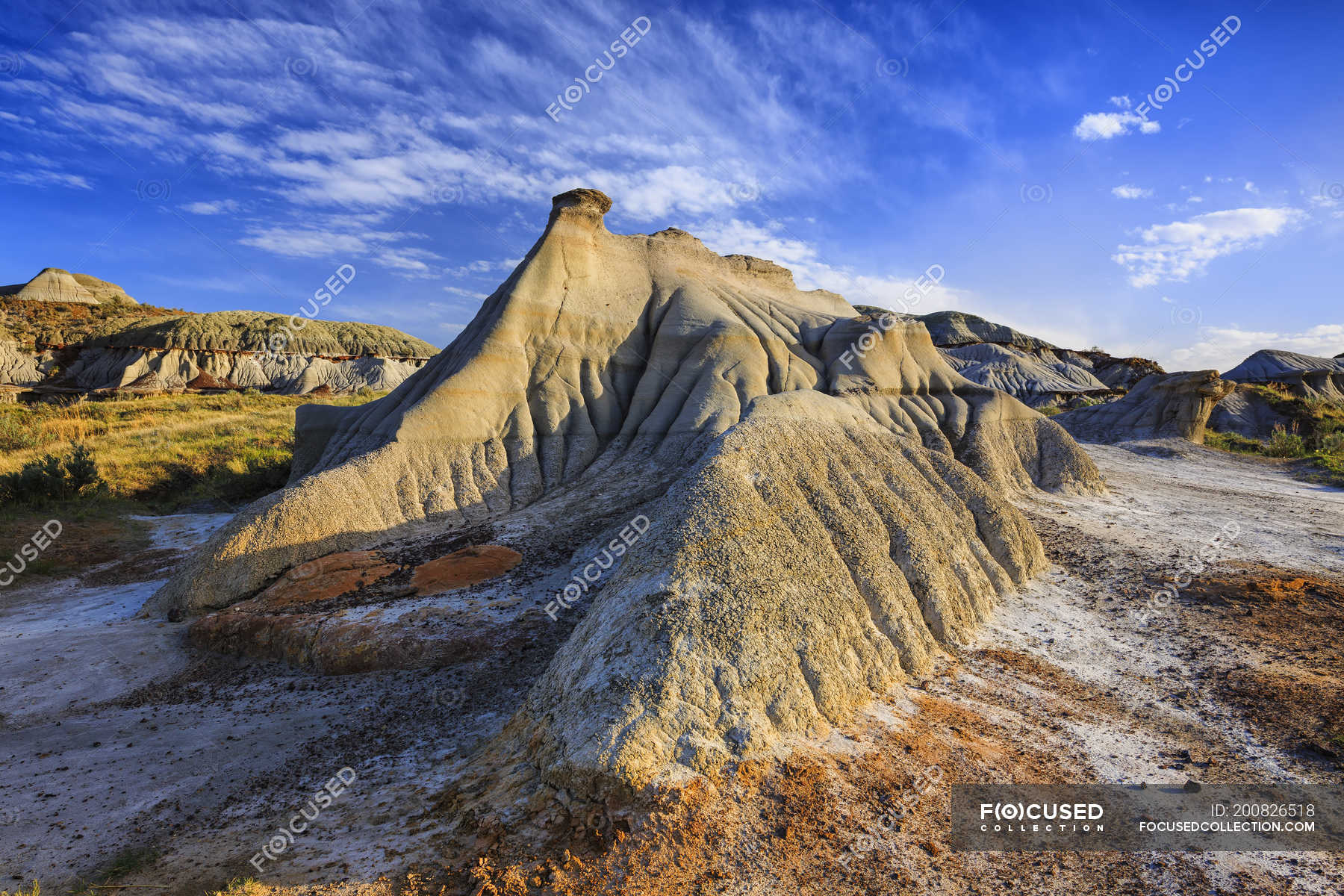 Weathered landscape of Badlands in Dinosaur Provincial Park, Alberta ...