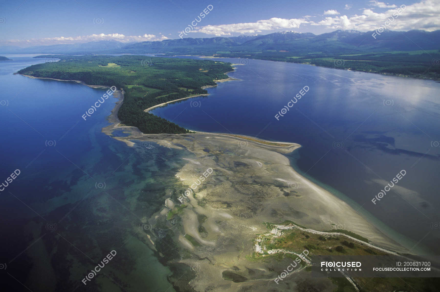 Aerial view of Denman Island, British Columbia, Canada. — spit, scenics