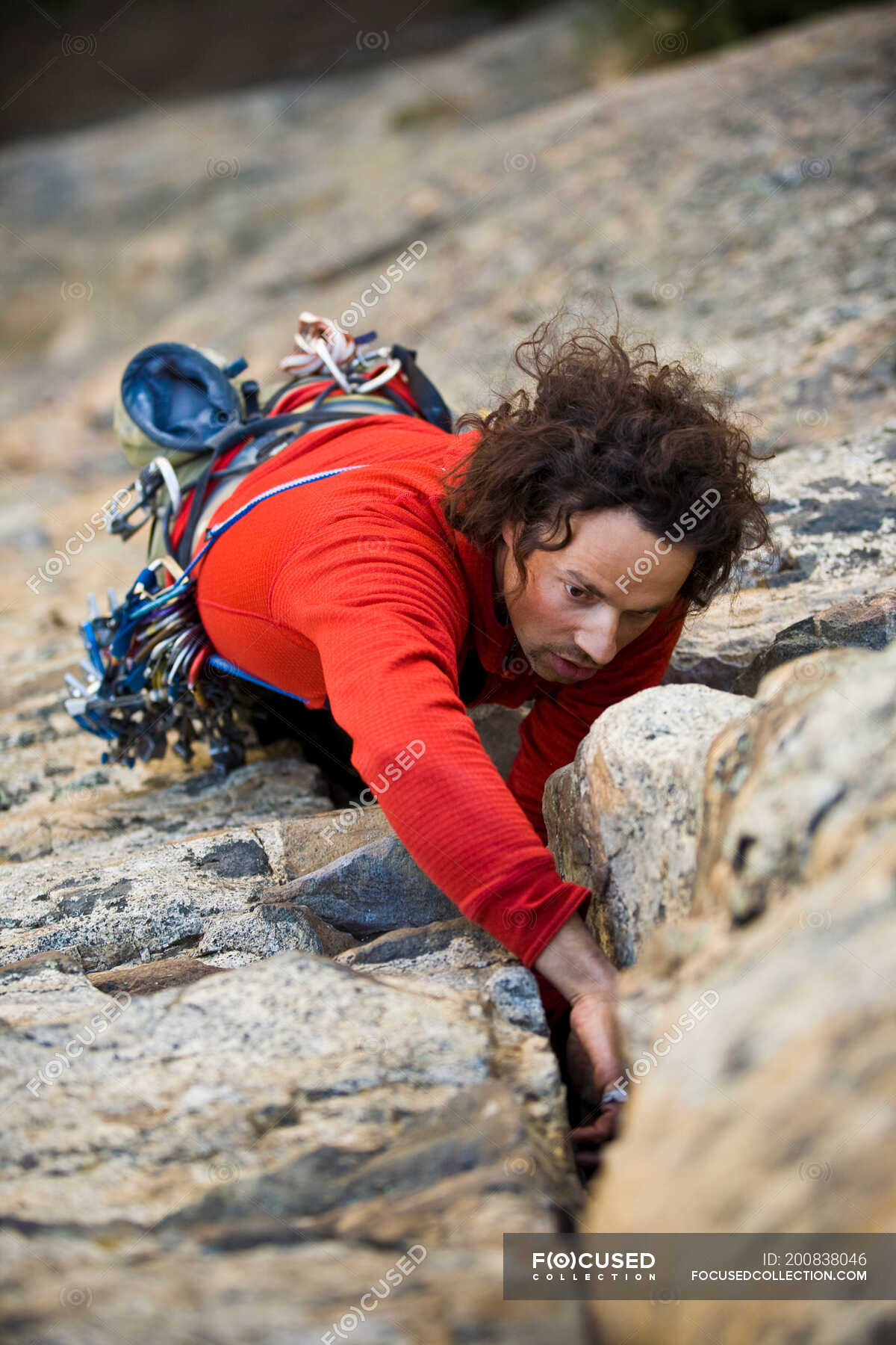Man rock climbing on rock face, Skaha Bluffs, Skaha, Penticton Area
