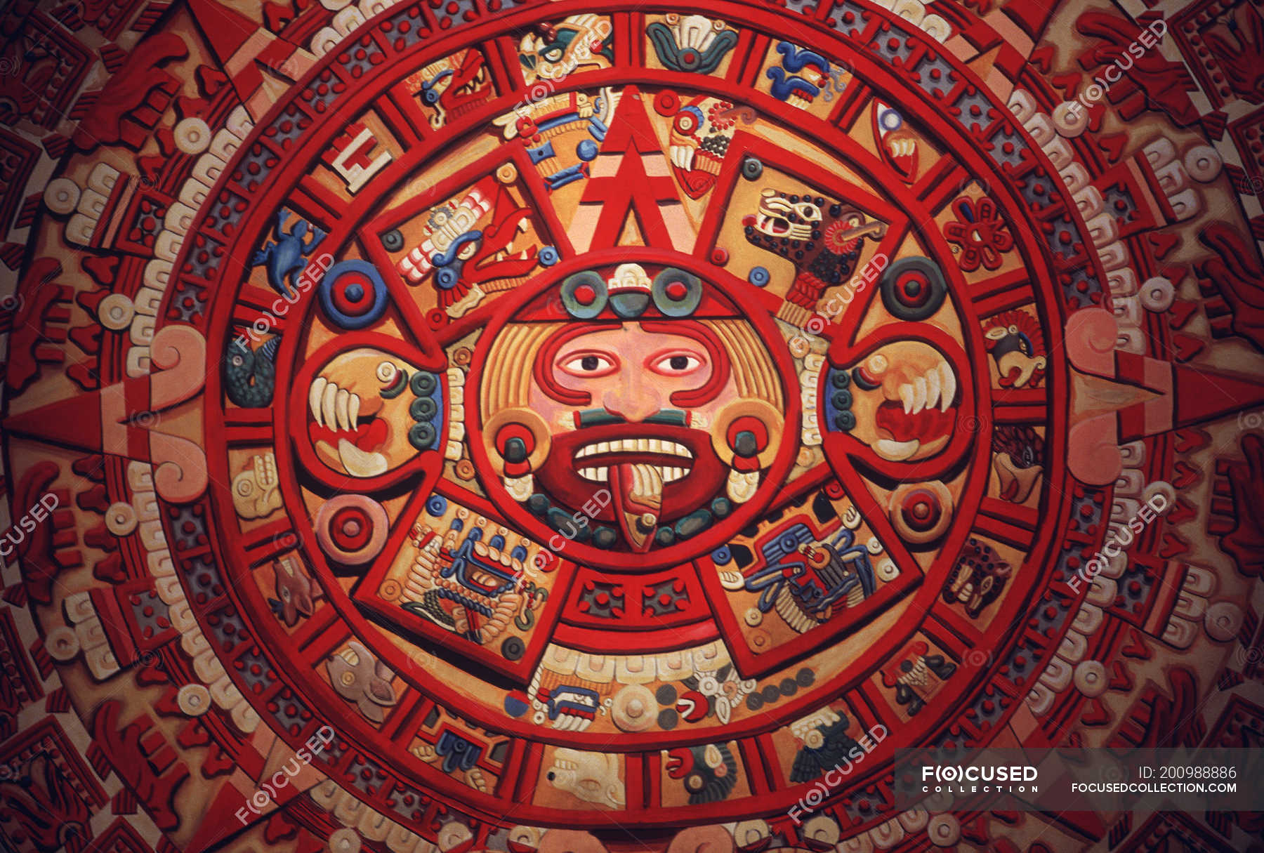 Aztec calendar in museum of Mexico City, Mexico — close up, tropical