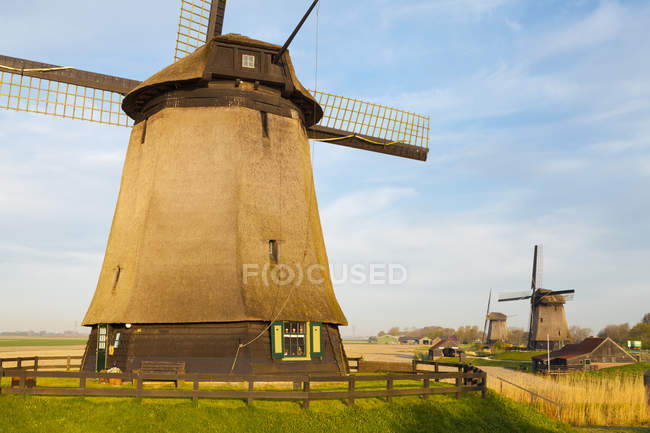 Mulini a vento in scena rurale a Schermerhorn, Olanda Settentrionale, Paesi Bassi — Foto stock