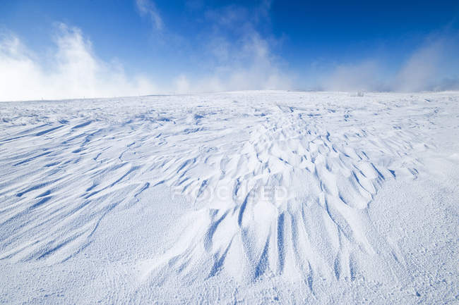 Vento-soffiato cumuli di neve nel campo nel Saskatchewan meridionale, Canada — Foto stock