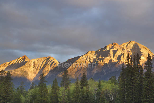Pyramide de montagne de Jasper National Park dans la lumière du soleil, Alberta, Canada — Photo de stock