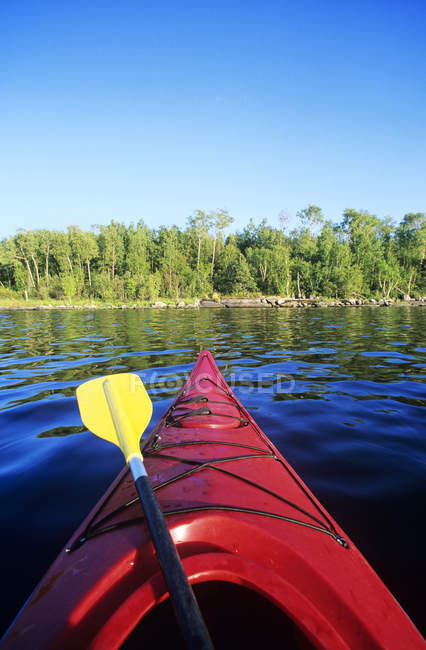 Canoe prow in landscape of Nutimik Lake, Whiteshell Provincial Park, Manitoba, Canada. — Stock Photo
