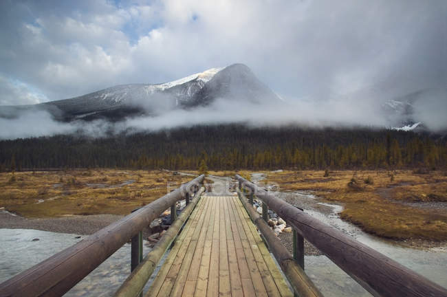 Emerald Peak and bridge along Emerald Lake Circuit at Yoho National Park, British Columbia, Canada. — Stock Photo