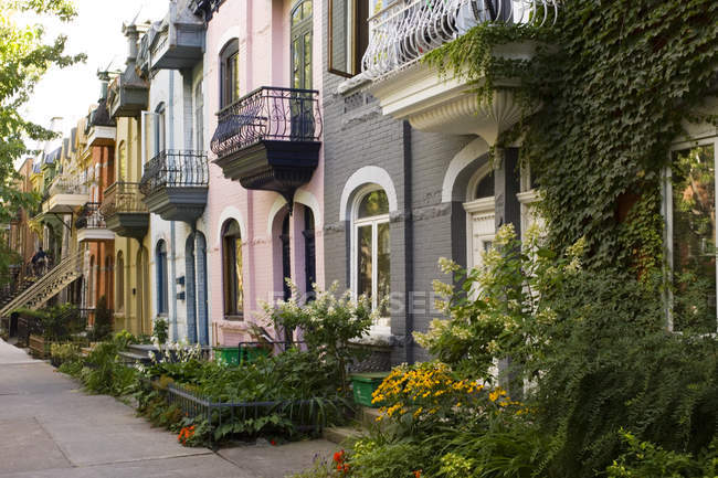 Típica calle residencial en Barrio Latino de Montreal, Quebec, Canadá . - foto de stock