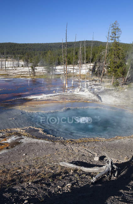 Steaming Firehole spring in Firehole Lake Drive, Yellowstone National Park, Wyoming, USA — Stock Photo