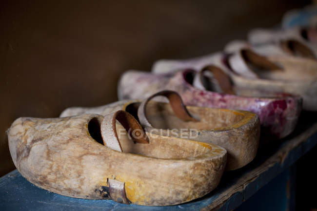 Close-up of wooden clogs in Zuidersee Museum, Enkhuizen, Netherlands — Stock Photo
