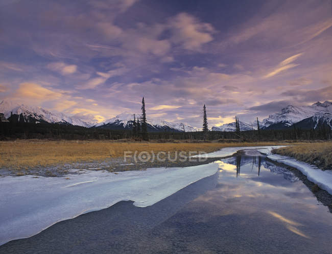 North Saskatchewan River and Ram Range nel paesaggio a Kootenay Plains, Alberta, Canada — Foto stock