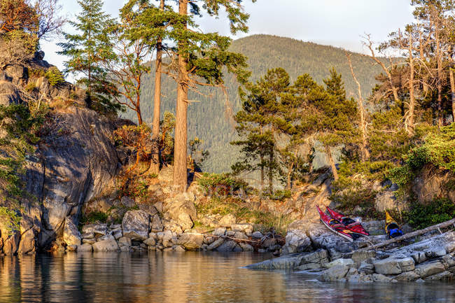 Каноэ на берегу Курмских островов в Запустении Морской парк, Британская Колумбия, Канада . — стоковое фото