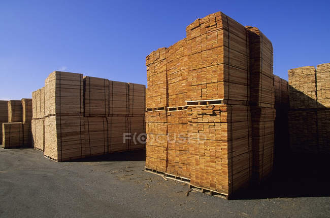 Secagem de madeira empilhada em madeira serrada de madeira serrada . — Fotografia de Stock