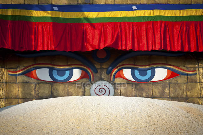 Bemalte Augen von Boudhanath Stupa in Kathmandu, Nepal — Stockfoto