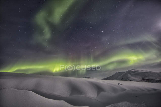 Northern lights above snow covered tundra along Dempster Highway, Yukon, Canada. — Stock Photo