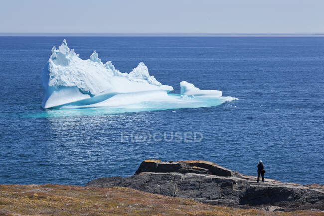 Women taking photos of iceberg off the coast of Bauline East, Newfoundland — Stock Photo