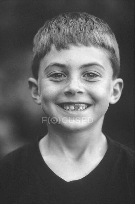 Portrait (B &W) of 9 year old boy, British Columbia, Canada. — Stock Photo