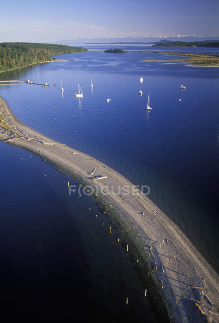 Aerial view of yachts at Sidney Spit of Vancouver Island, British Columbia, Canada. — Stock Photo