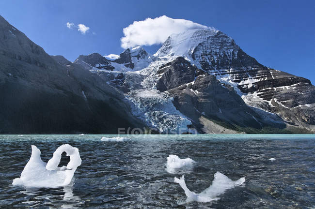 Eisbrocken vom Berggletscher im Bergsee gekalbt, Mount Robson, Mount Robson Provinzpark, Britisch Columbia, Kanada — Stockfoto