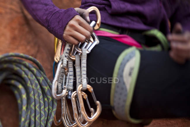 Close-up of woman rock climbing in St Georges, Utah, United States of America — Stock Photo