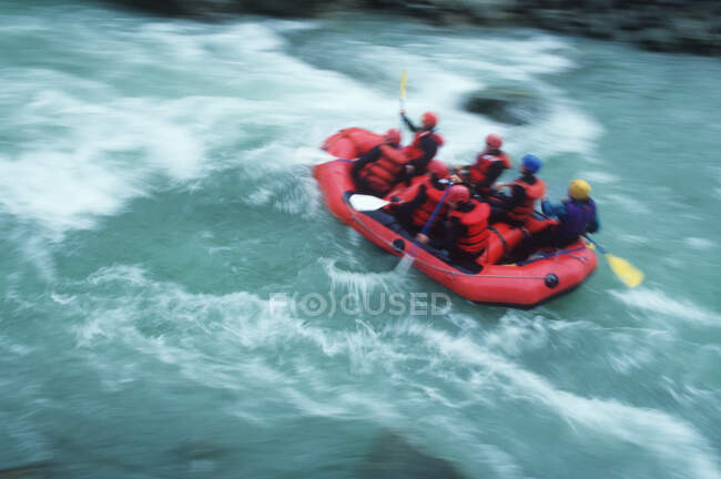High angle view of Green River white water rafters, Whistler Area, British Columbia, Canada. — Stock Photo