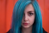 Portrait  of stylish woman with blue dyed hair — Stock Photo