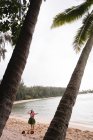 Hawaï danseuse de hula en costume dansant sur la plage — Photo de stock