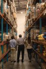 Attentive staff checking stocks in warehouse — Stock Photo