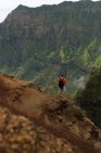 Турист, стоящий на краю горы в национальном парке На Пали — стоковое фото