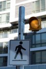 Pedestrian crossing sign on traffic signal at street — Stock Photo