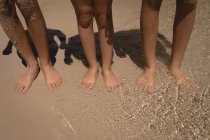 Geschwister stehen an einem sonnigen Tag im Wasser am Strand — Stockfoto