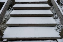 Escaliers en bois recouverts de neige pendant l'hiver — Photo de stock