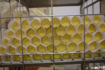 Rollos de comida dispuestos en el estante en la fábrica de alimentos - foto de stock