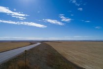 Порожній дорога проходить через пшенична сфера на сонячний день — стокове фото