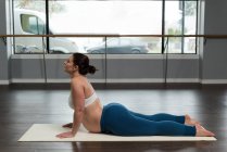 Femme enceinte faisant de l'exercice dans le salon — Photo de stock