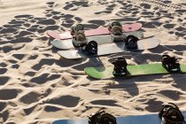 Sandboards mantenidos en la arena en un día soleado - foto de stock