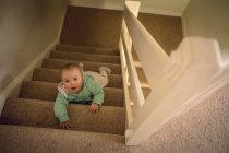 Bebé niña arrastrándose en los escalones en casa - foto de stock