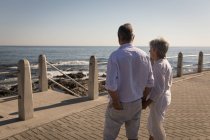 Coppia anziana in piedi vicino al mare sul lungomare — Foto stock