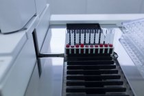 Close-up of test tube in rack at blood bank — Stock Photo