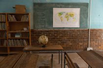 Globe in the empty classroom at school — Stock Photo