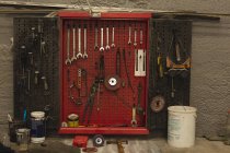 Car tools arranged in garage — Stock Photo