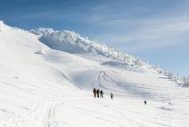 Gruppo di sciatori che camminano su una montagna innevata durante l'inverno — Foto stock