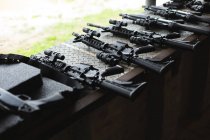 Various machine guns arranged in military training — Stock Photo