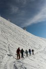 Group of skiers walking on a snowy mountain during winter — Stock Photo