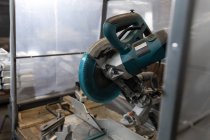 Close-up of metal cutting machine in workshop — Stock Photo
