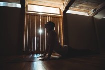 Вид сбоку женщины, практикующей йогу в фитнес-студии — стоковое фото