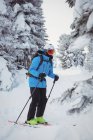 Skifahrer auf schneebedeckten Bergen — Stockfoto