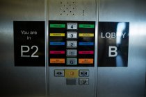 Close-up of different buttons in modern metal elevator — Stock Photo