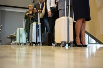 Low section of passengers with trolley bags standing in a queue — Stock Photo
