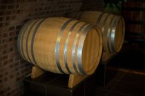 Close-up of two wooden barrels — Stock Photo