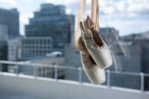 Pair of ballet shoes in the ballet studio — Stock Photo