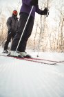 Two skier skiing on snowy landscape in ski resort — Stock Photo